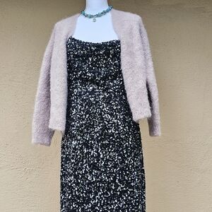 Elie Tahari Alpaca Blend Mauve Fuzzy Cropped Cardigan Missing Buttons Size Large